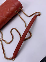 CHANEL Orange Red Lambskin Reissue Medium Diana Flap Crossbody Bag Gold hardware