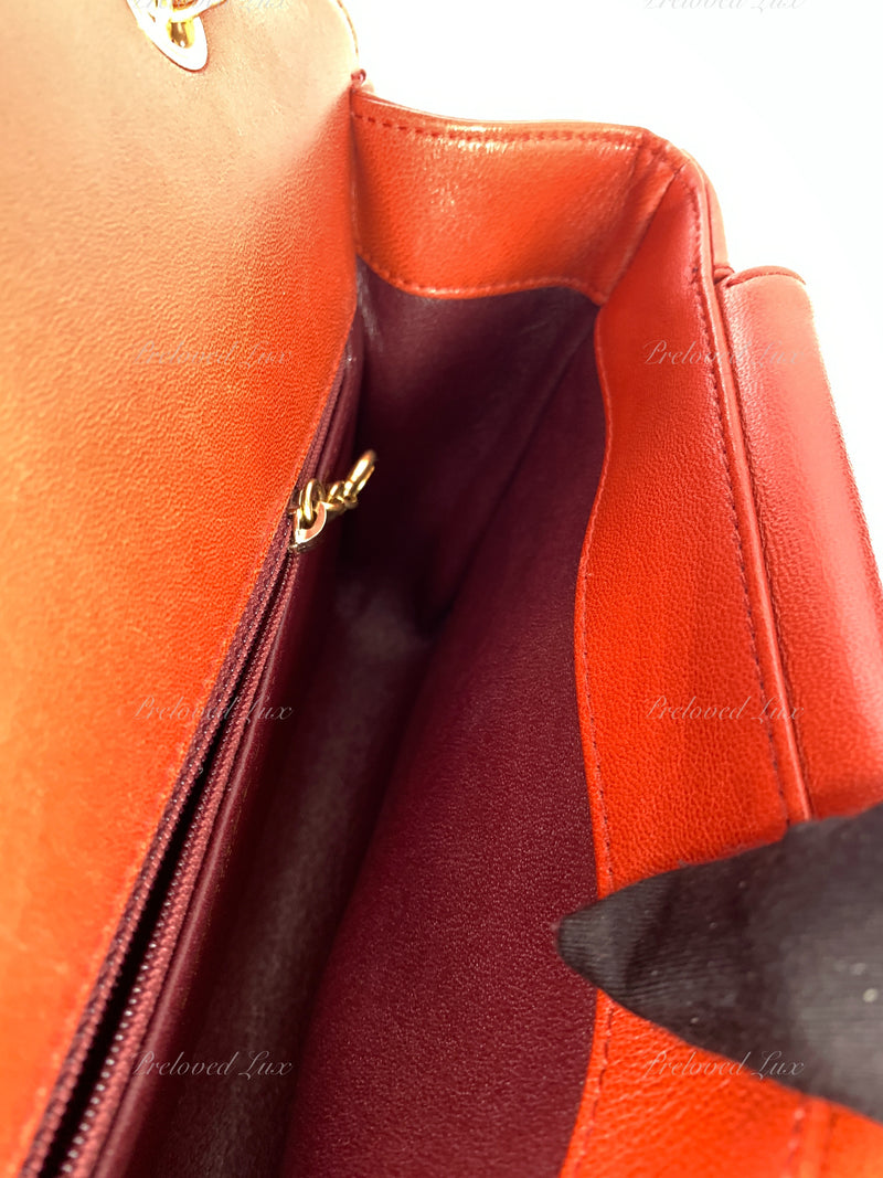 CHANEL Orange Red Lambskin Reissue Medium Diana Flap Crossbody Bag Gold hardware