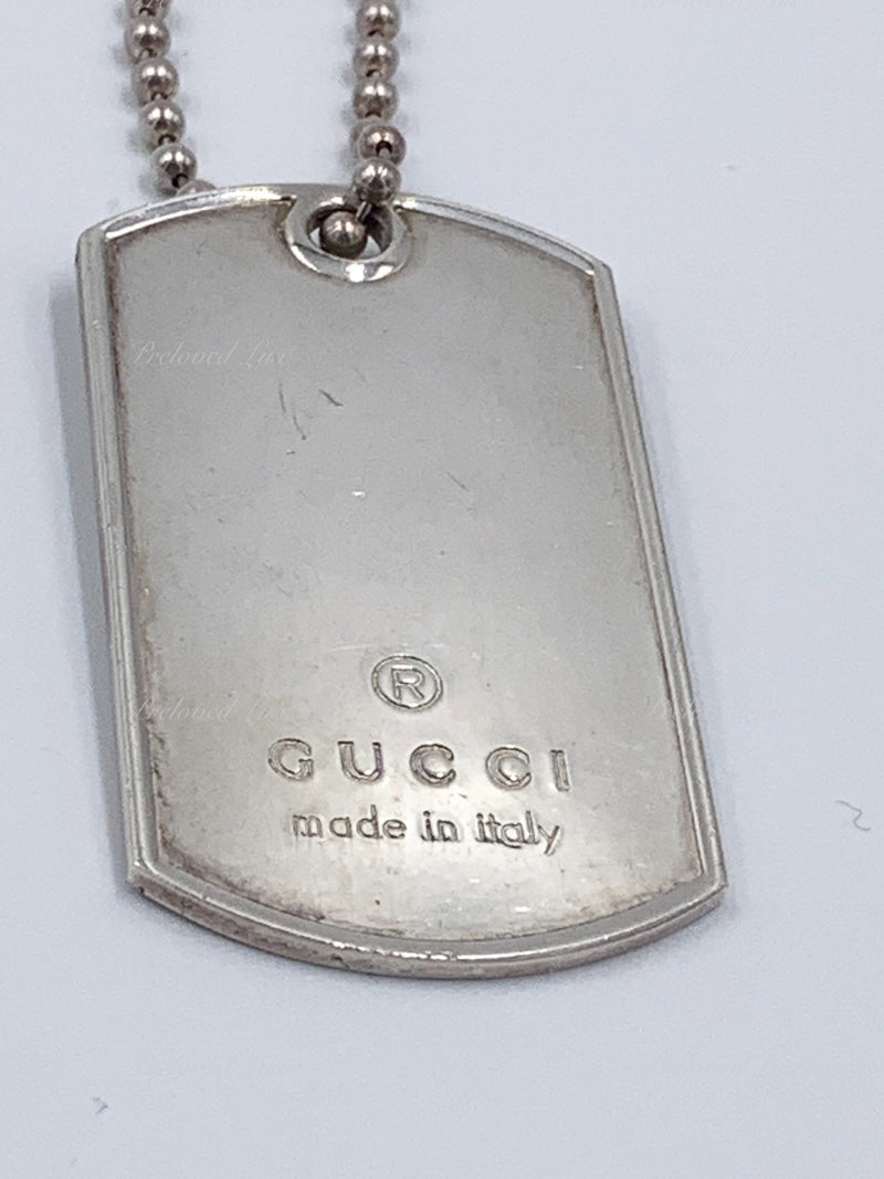 Gucci 925 Silver Dog Tag Pendant Key Chain