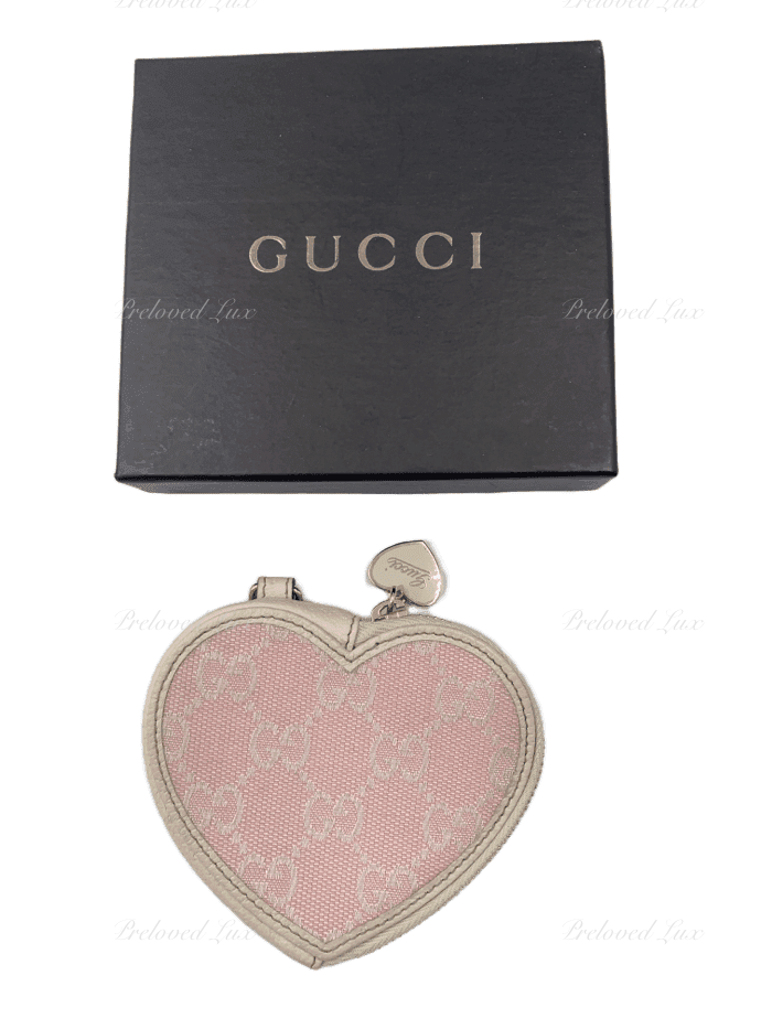 Sold-GUCCI GG Logo Monogram Pink Heart Coin Case