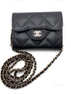 CHANEL Black Caviar Mini Clutch Wallet Crossbody Bag Champagne Light Gold Hardware