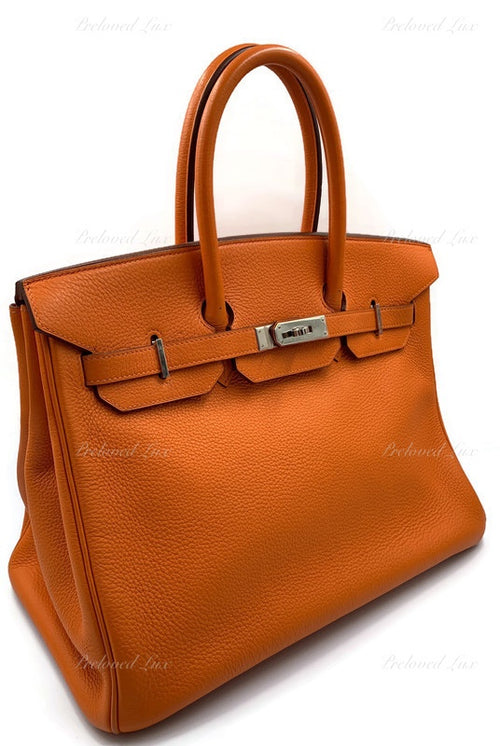 HERMES Birkin 35 Clemence Leather Orange Palladium hardware