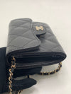 CHANEL Black Caviar Mini Clutch Wallet Crossbody Bag Champagne Light Gold Hardware