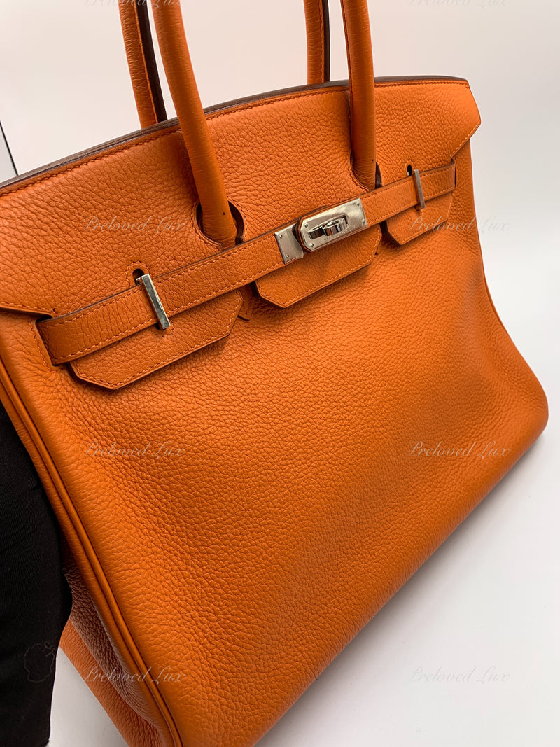 HERMES Birkin 35 Clemence Leather Orange Palladium hardware