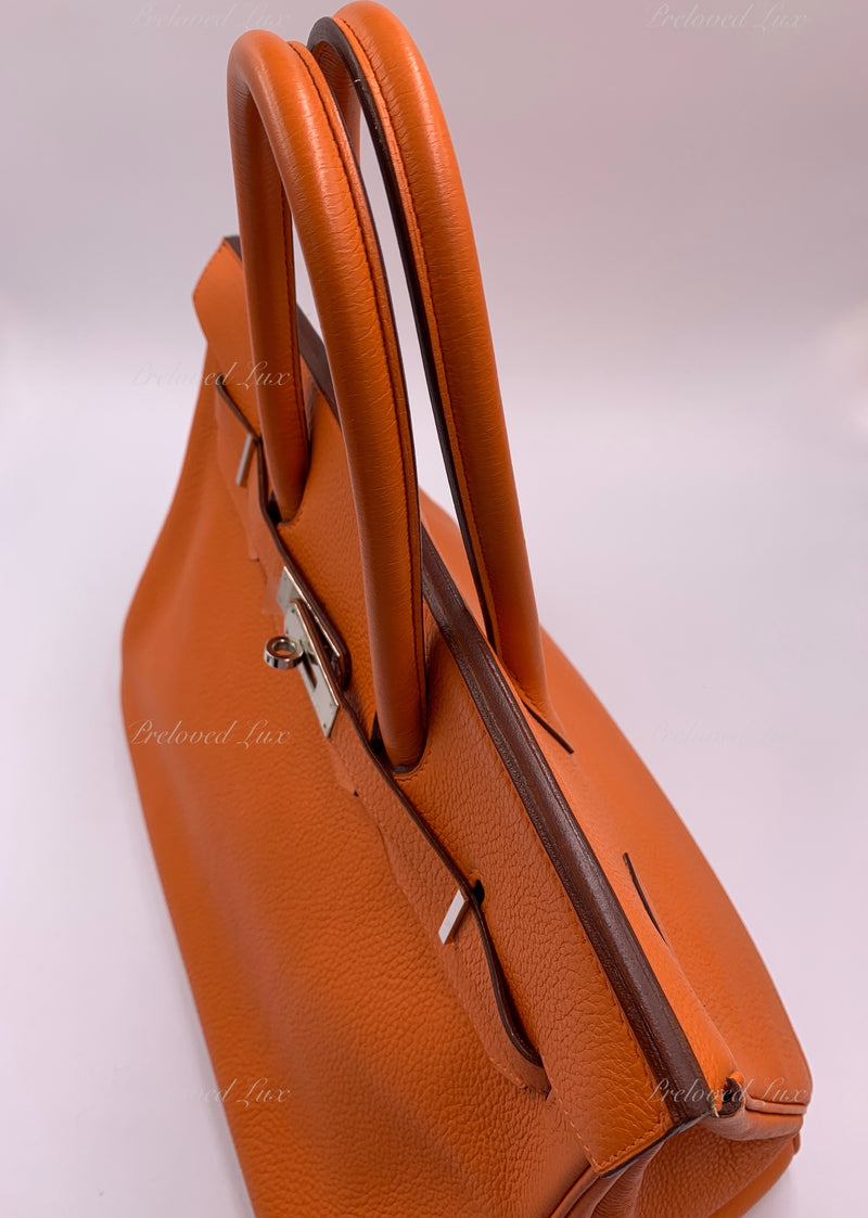 HERMES Birkin 35 Clemence Leather Orange Palladium hardware