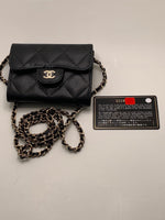 CHANEL Black Caviar Mini Clutch Wallet Crossbody Bag Champagne Light Gold Hardware