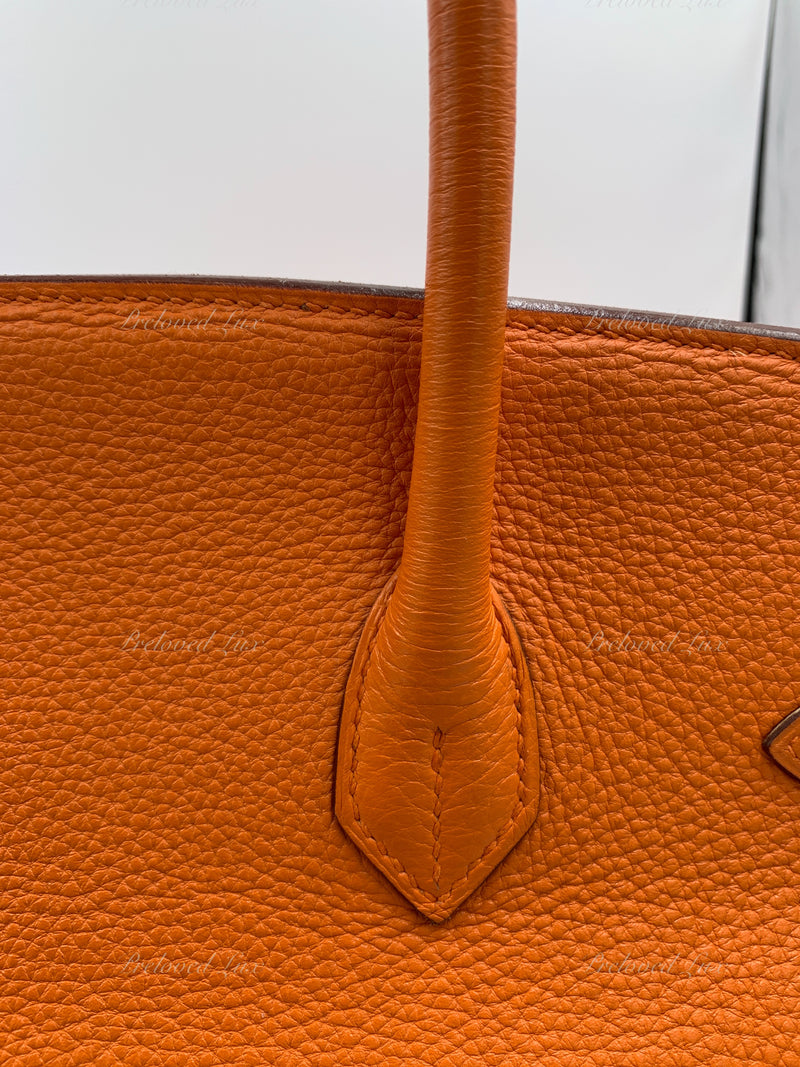 HERMES Birkin 35 Clemence Leather Orange Palladium hardware