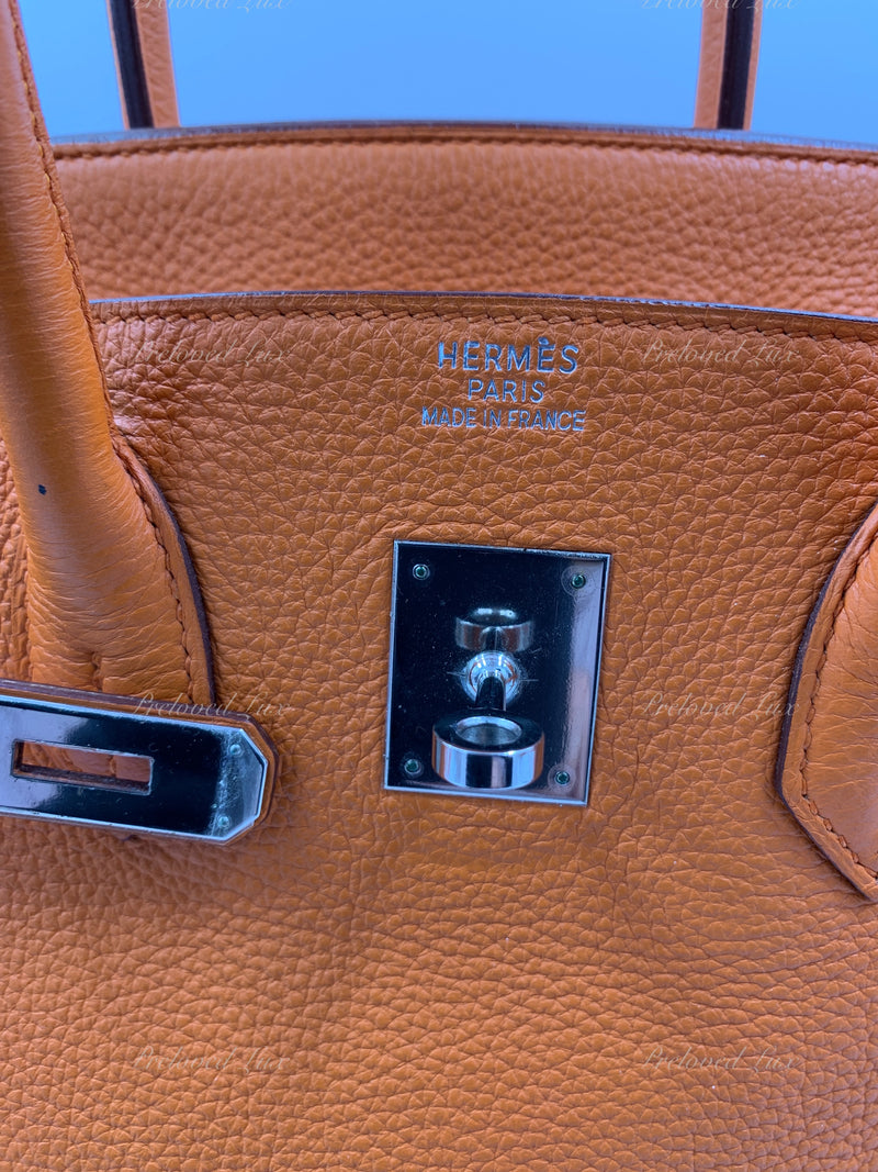 HERMES Birkin 35 Clemence Leather Orange Palladium hardware