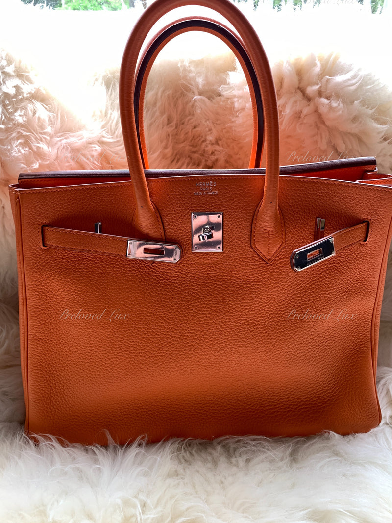 HERMES Birkin 35 Clemence Leather Orange Palladium hardware