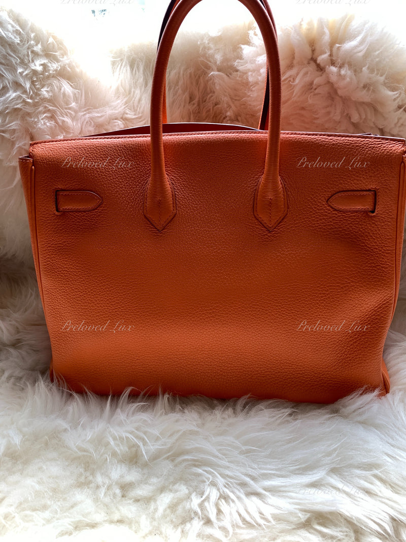 HERMES Birkin 35 Clemence Leather Orange Palladium hardware