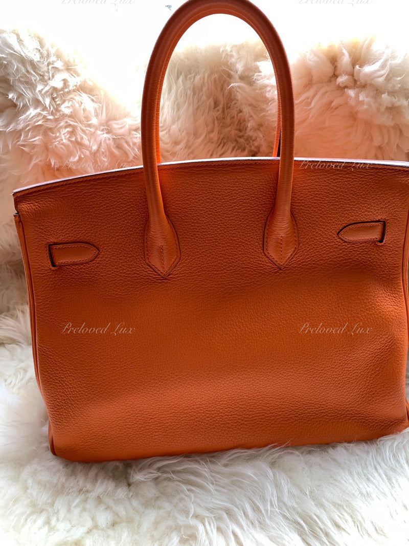 HERMES Birkin 35 Clemence Leather Orange Palladium hardware