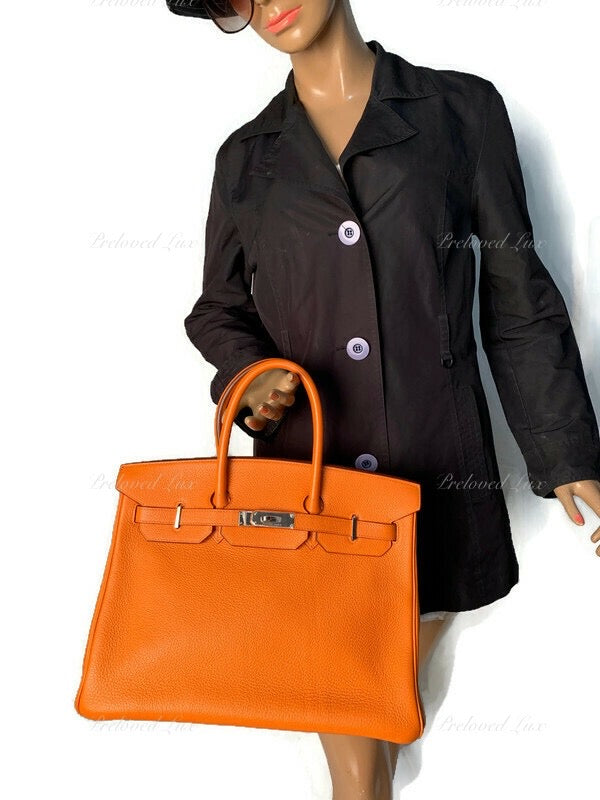 HERMES Birkin 35 Clemence Leather Orange Palladium hardware