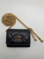 Sold-CHANEL Black Lambskin Mini Clutch Wallet Crossbody Bag Gold Hardware