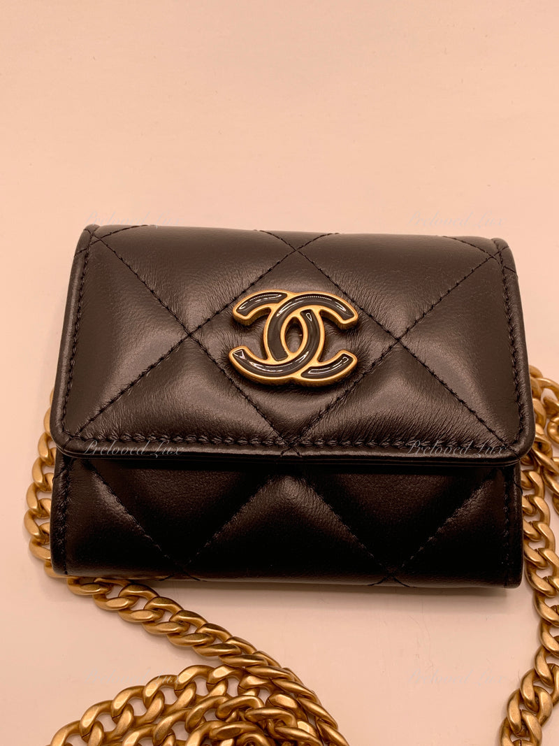 Sold-CHANEL Black Lambskin Mini Clutch Wallet Crossbody Bag Gold Hardware