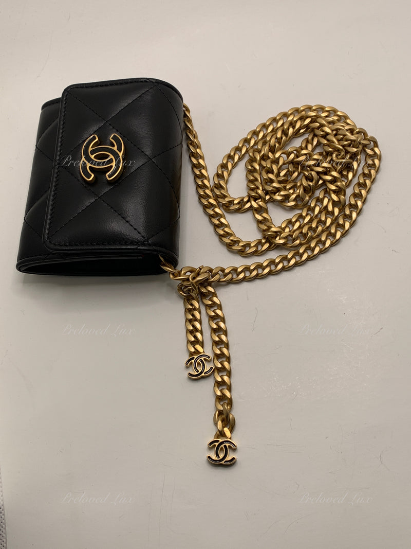 Sold-CHANEL Black Lambskin Mini Clutch Wallet Crossbody Bag Gold Hardware