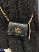 Sold-CHANEL Black Lambskin Mini Clutch Wallet Crossbody Bag Gold Hardware