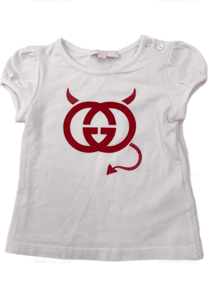 Kids - Gucci Children Short Sleeves Top White with Logo Size 6/9 months