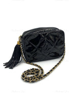 Sold-CHANEL Patent Leather Black Mini Camera Bag with Tassel