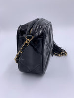 Sold-CHANEL Patent Leather Black Mini Camera Bag with Tassel