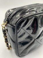 Sold-CHANEL Patent Leather Black Mini Camera Bag with Tassel