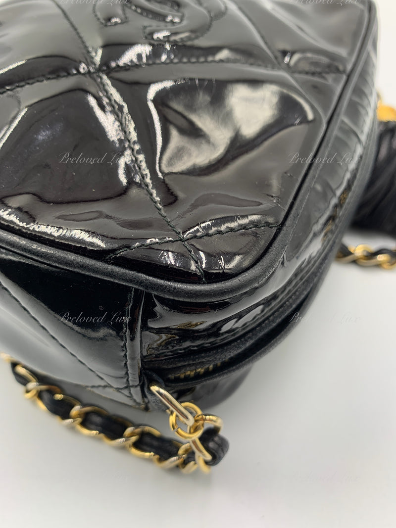 Sold-CHANEL Patent Leather Black Mini Camera Bag with Tassel