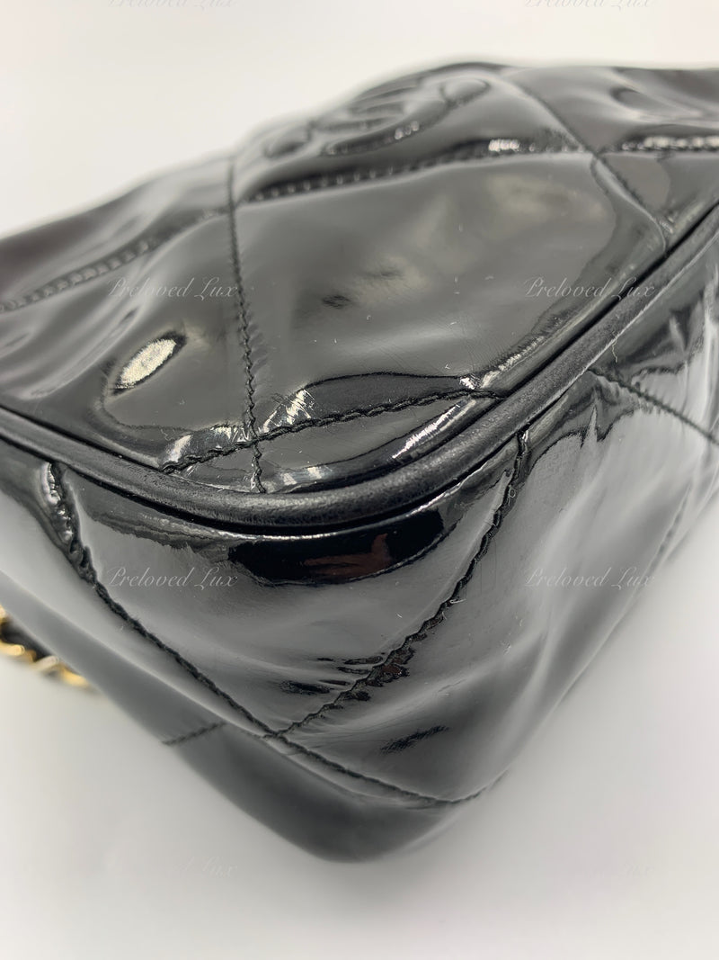 Sold-CHANEL Patent Leather Black Mini Camera Bag with Tassel