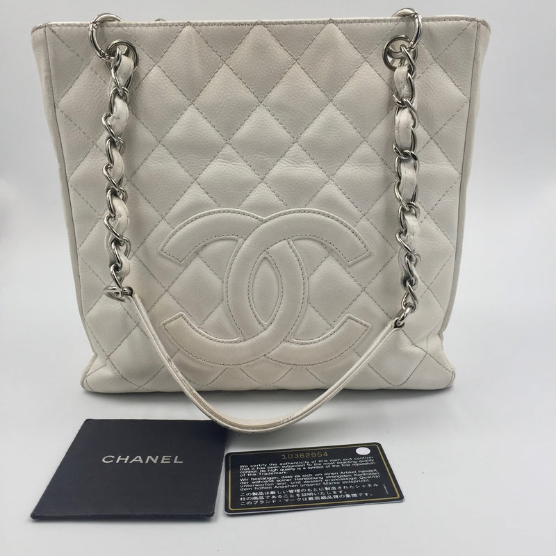 Sold-CHANEL Caviar Quilted Petite Shopping Tote White PST