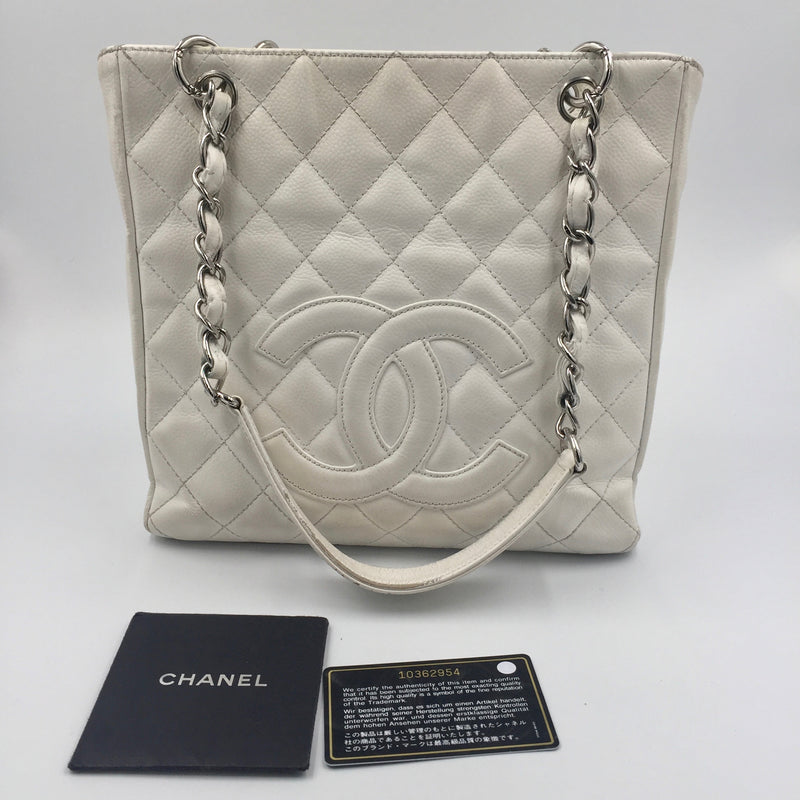 Sold-CHANEL Caviar Quilted Petite Shopping Tote White PST