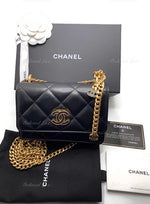 Sold-CHANEL Black Lambskin Mini Clutch Pending CC  Wallet-on-the-Chain Crossbody Bag Gold Hardware