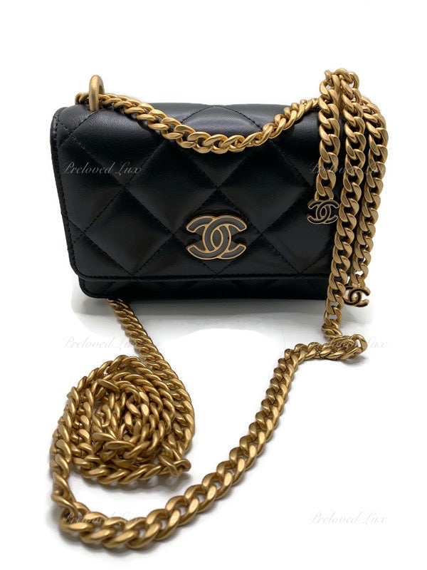 Sold-CHANEL Black Lambskin Mini Clutch Pending CC  Wallet-on-the-Chain Crossbody Bag Gold Hardware