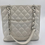 Sold-CHANEL Caviar Quilted Petite Shopping Tote White PST