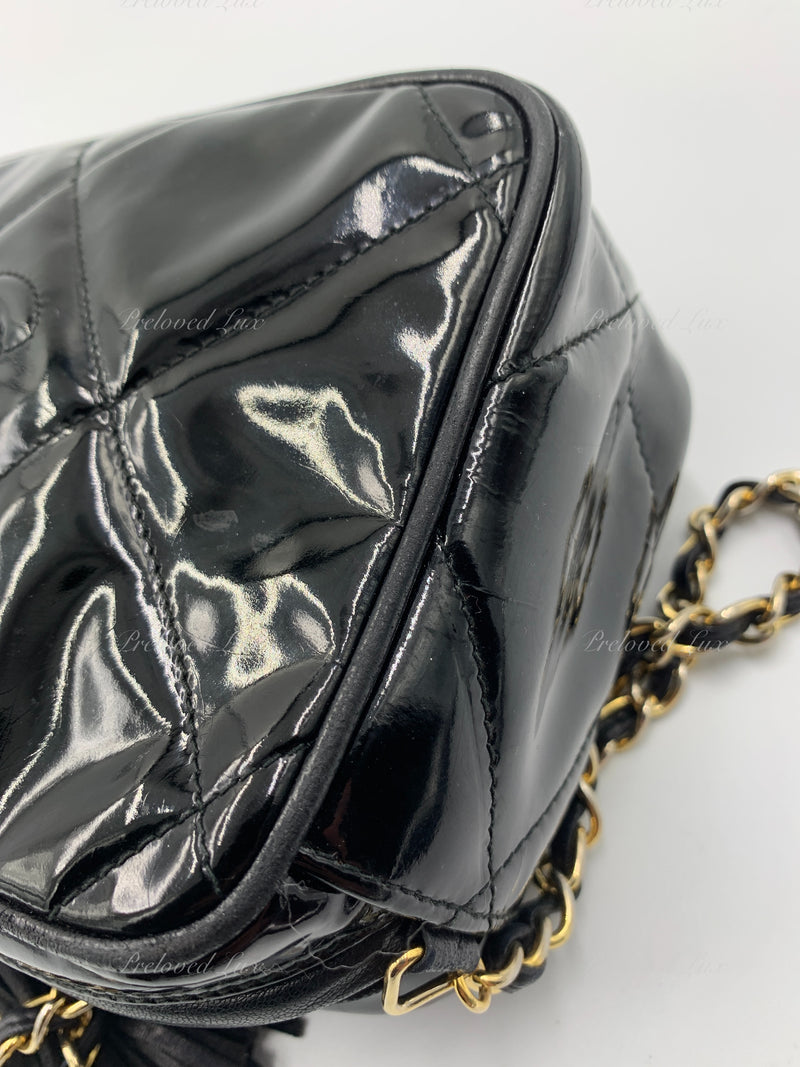 Sold-CHANEL Patent Leather Black Mini Camera Bag with Tassel