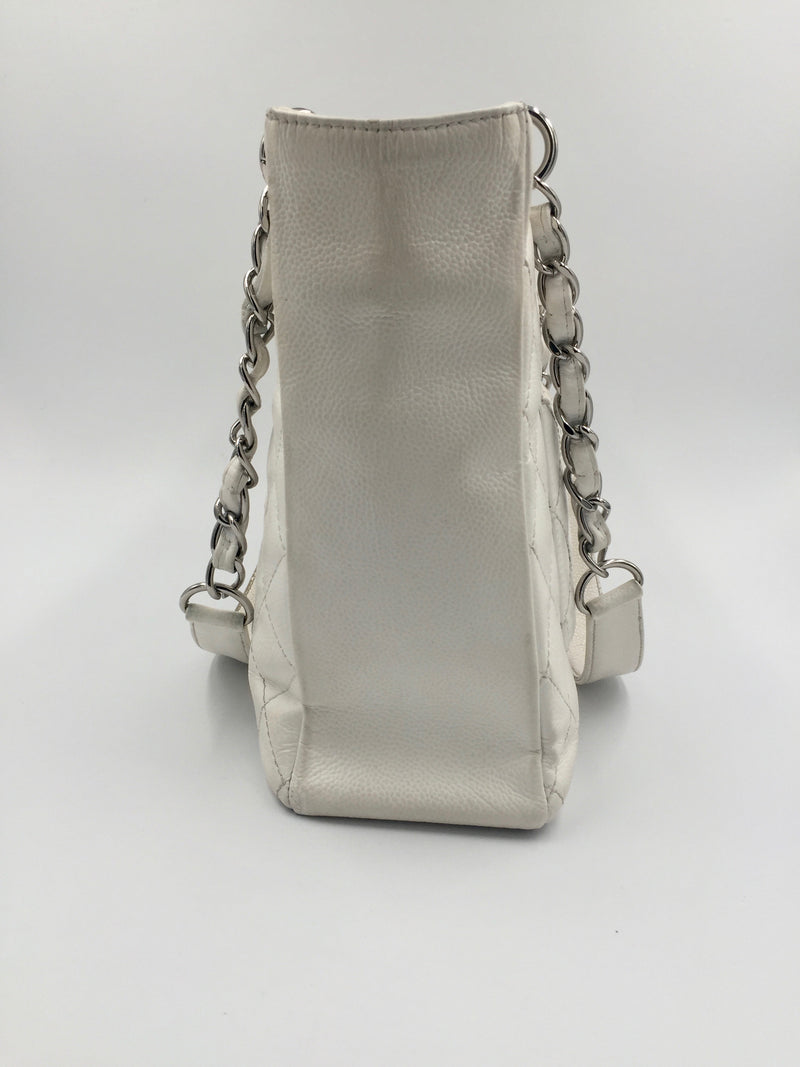 Sold-CHANEL Caviar Quilted Petite Shopping Tote White PST