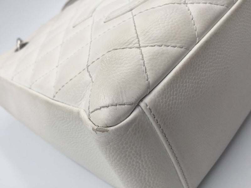 Sold-CHANEL Caviar Quilted Petite Shopping Tote White PST