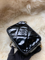 Sold-CHANEL Patent Leather Black Mini Camera Bag with Tassel