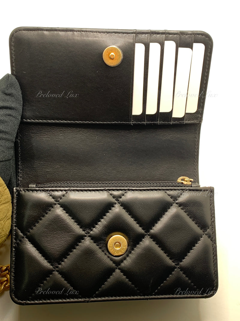 Sold-CHANEL Black Lambskin Mini Clutch Pending CC  Wallet-on-the-Chain Crossbody Bag Gold Hardware