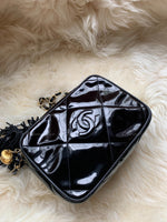 Sold-CHANEL Patent Leather Black Mini Camera Bag with Tassel