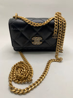 Sold-CHANEL Black Lambskin Mini Clutch Pending CC  Wallet-on-the-Chain Crossbody Bag Gold Hardware