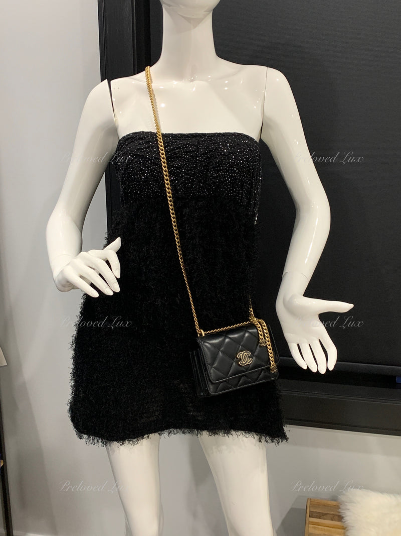 Sold-CHANEL Black Lambskin Mini Clutch Pending CC  Wallet-on-the-Chain Crossbody Bag Gold Hardware