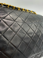 Sold-CHANEL Classic Lambskin Double Chain Double Flap Bag black/gold