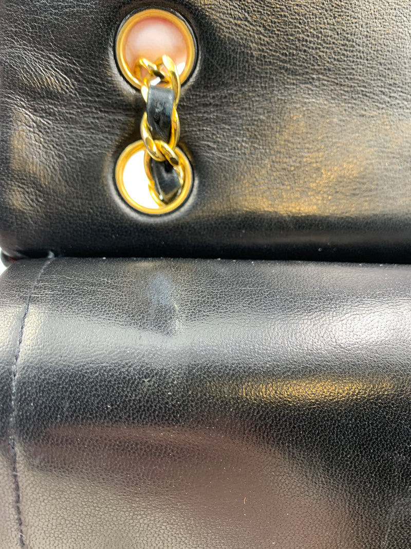 Sold-CHANEL Classic Lambskin Double Chain Double Flap Bag black/gold