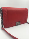 CHANEL Lambskin Medium Boy Reverso Flap Red with aged silver hardware