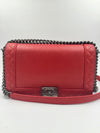 CHANEL Lambskin Medium Boy Reverso Flap Red with aged silver hardware