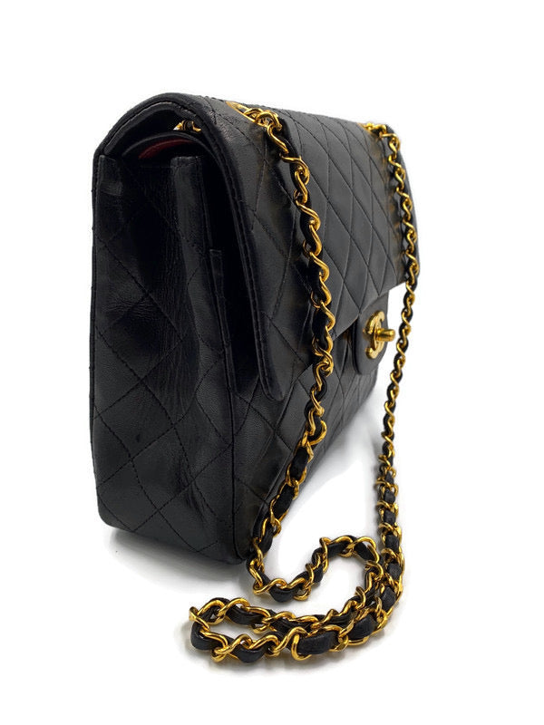 Sold-CHANEL Classic Lambskin Double Chain Double Flap Bag black/gold