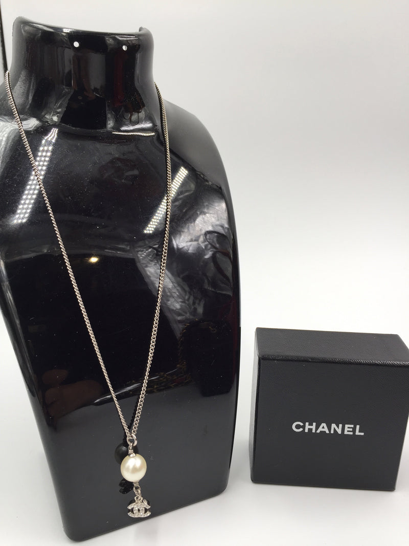 Sold-CHANEL CC Rhinestones Necklace with Pearl