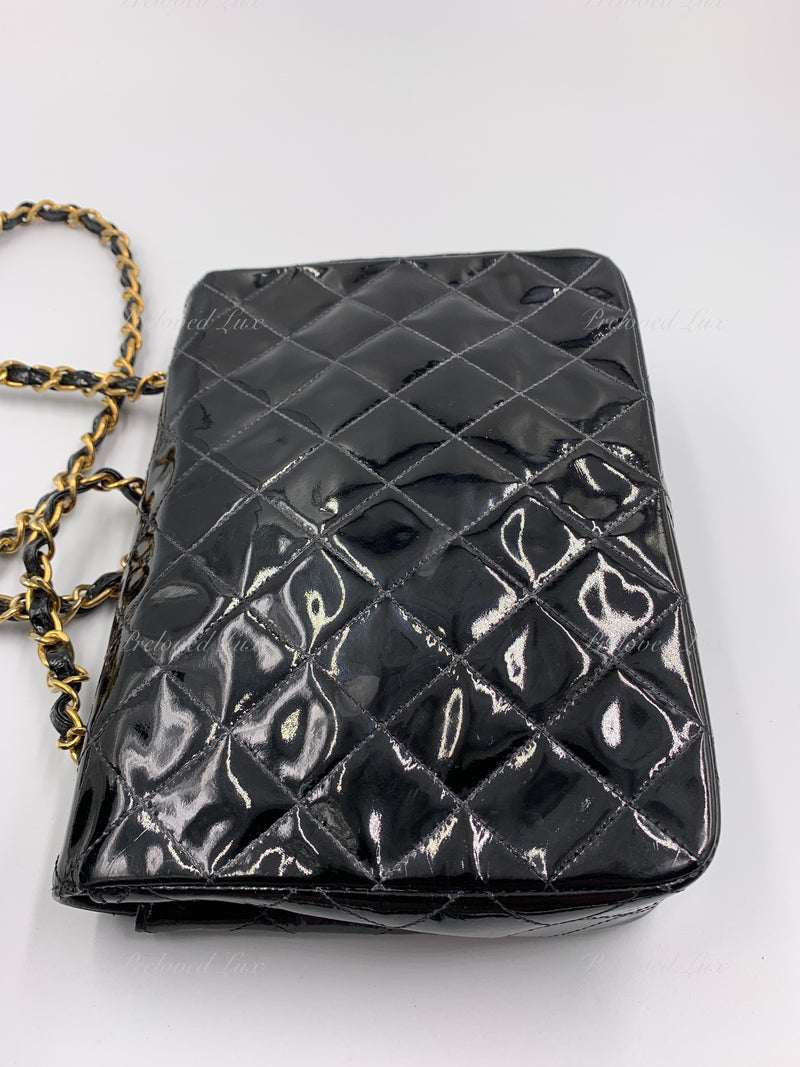 CHANEL Classic Mini Square Black Shoulder Bag Crossbody - Gold Hardware Patent Leather