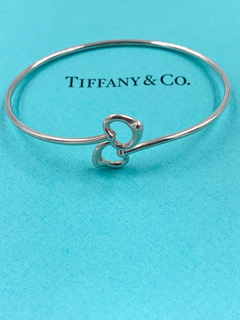 Sold-Tiffany 
Co Silver 925 Elsa Peretti Double Open Heart Bangle Bracelet