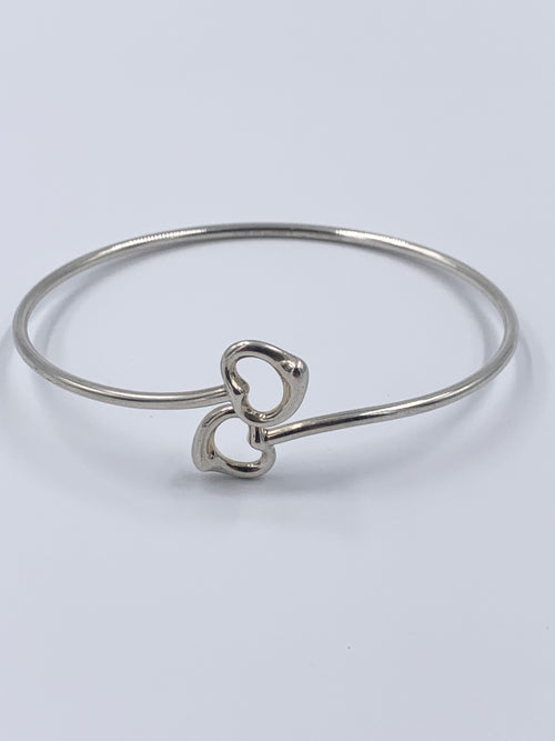 Sold-Tiffany 
Co Silver 925 Elsa Peretti Double Open Heart Bangle Bracelet