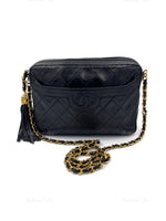 CHANEL Lambskin Black Camera Bag with Tassel