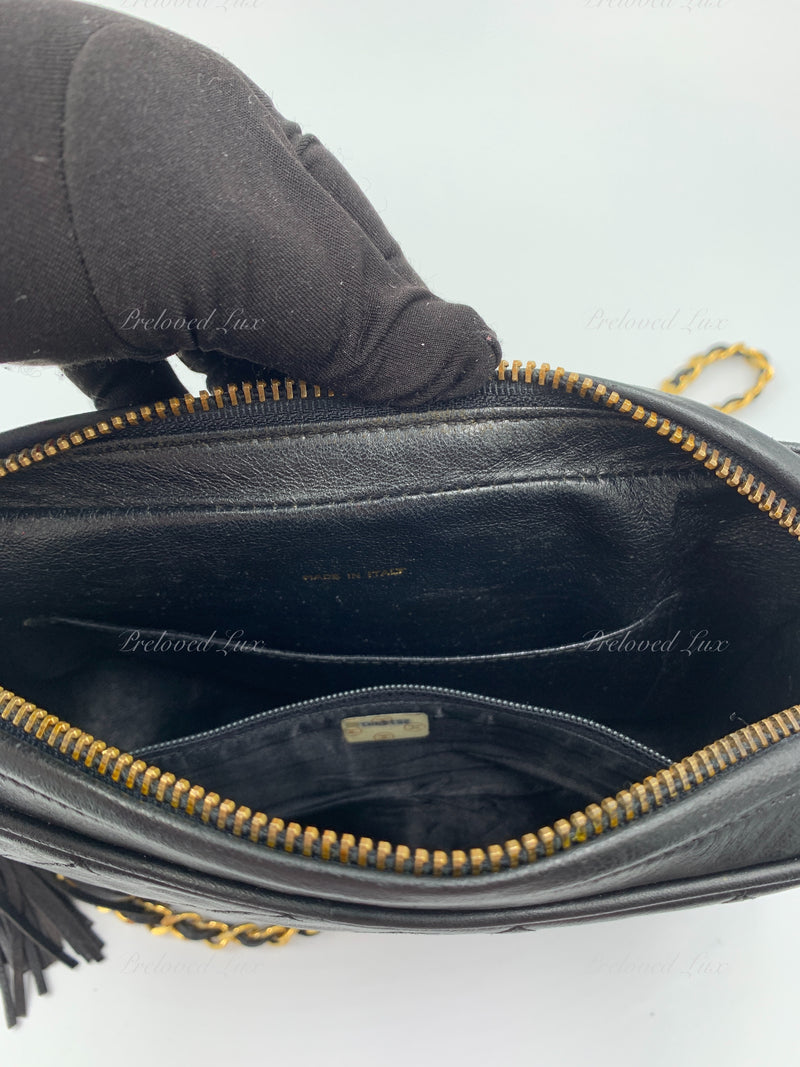 CHANEL Lambskin Black Camera Bag with Tassel